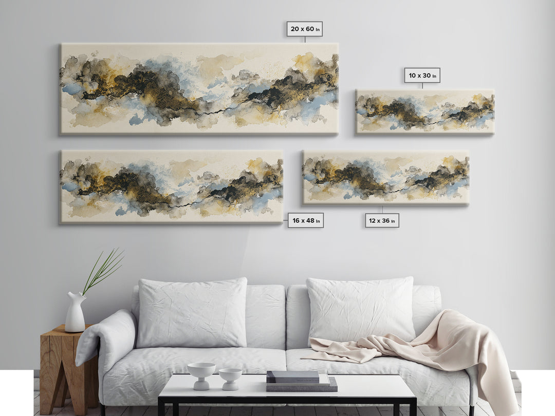 Minimal Black Ink Composition Canvas Print, Above Sofa Art, Japandi Wall Art, Living Room Decor, Fine Art, Statement, ASA-3x1-96