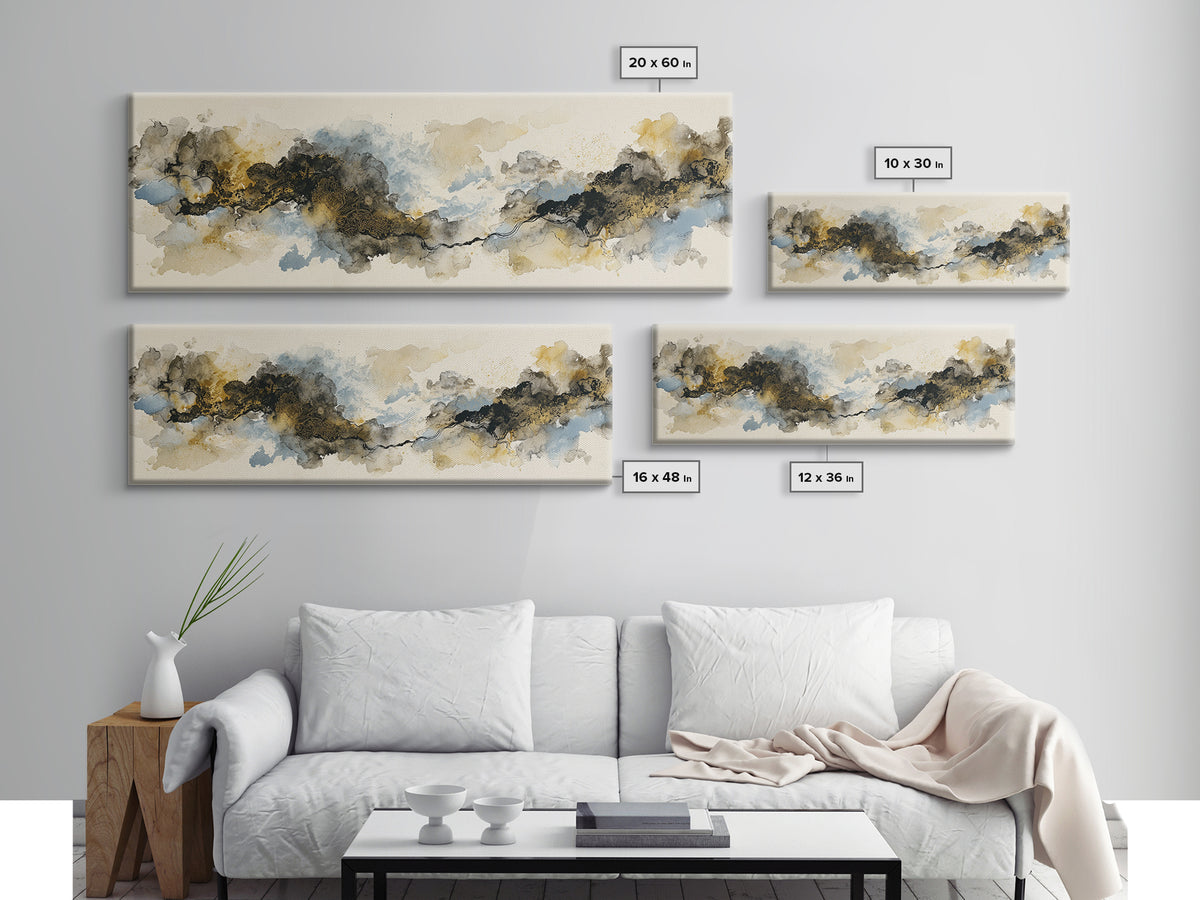 Minimal Black Ink Composition Canvas Print, Above Sofa Art, Japandi Wall Art, Living Room Decor, Fine Art, Statement, ASA-3x1-96