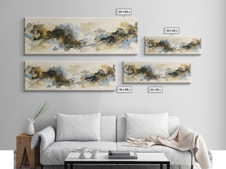 Minimal Black Ink Composition Canvas Print, Above Sofa Art, Japandi Wall Art, Living Room Decor, Fine Art, Statement, ASA-3x1-96