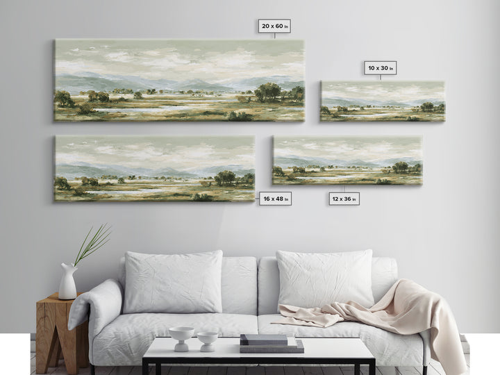 Wide Olive and Beige Meadow Panorama Canvas Print, Above Sofa Art, Canvas Print, Living Room Decor, Oil Painting, Statement, ASA-3x1-98