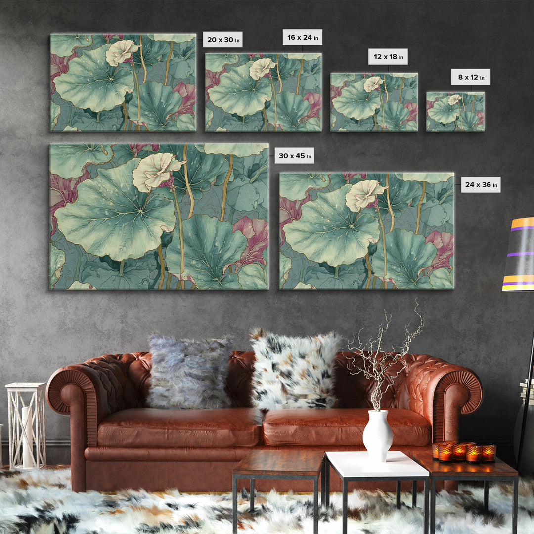 Large Botanical Leaves Canvas Print, Above Sofa Art, Framed Wall Art, Living Room Decor, Statement, Living Room Wall Art, ASA-3x2-1