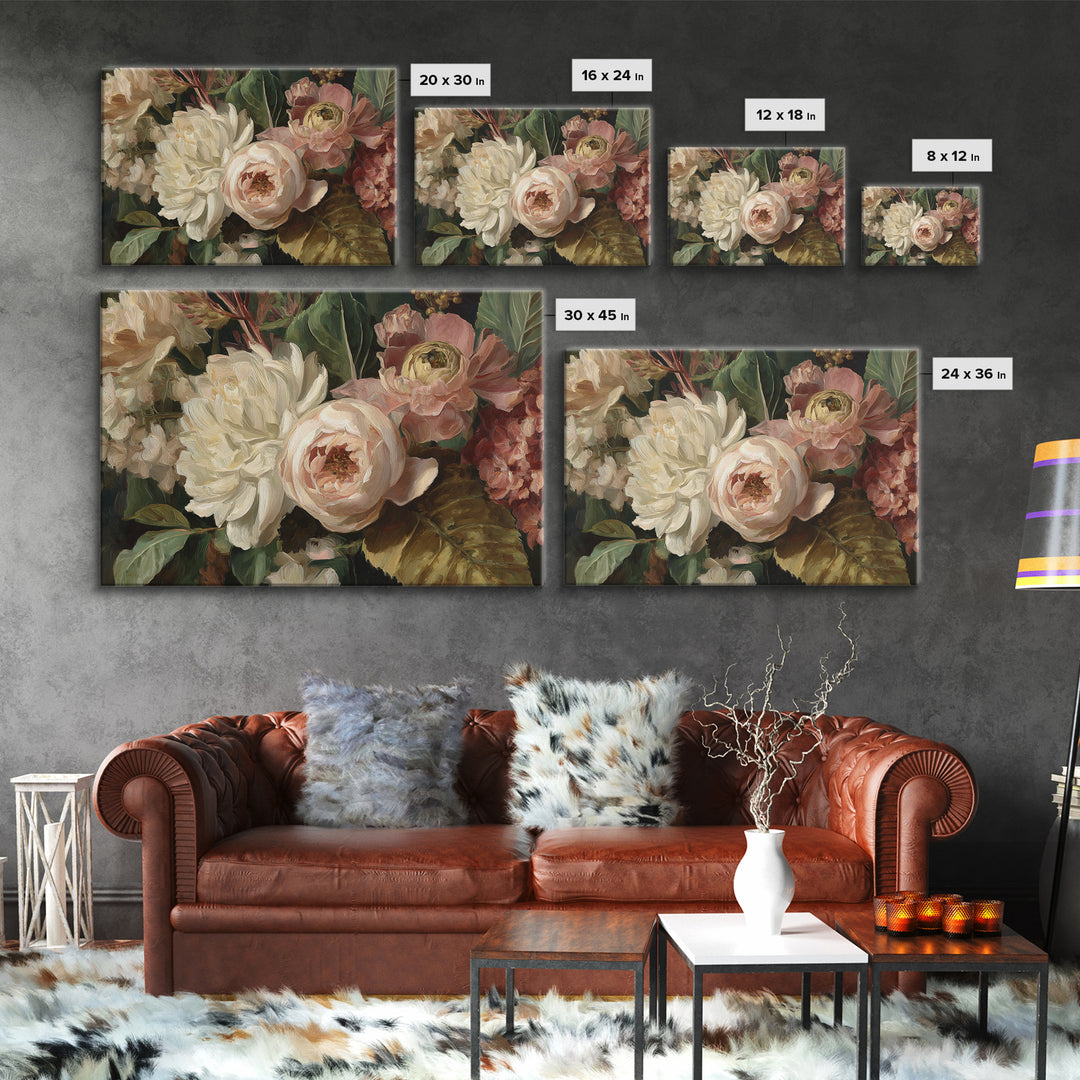 Large Expressive Floral Bouquet Framed Canvas Print, Above Sofa Art, Canvas Wall Art, Living Room Decor, Oil Painting, ASA-3x2-10