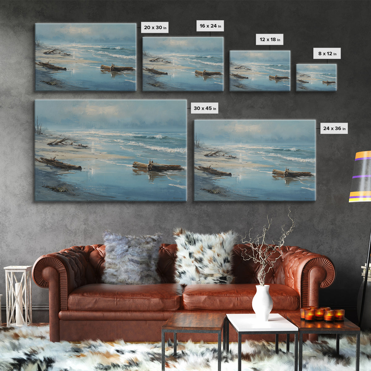 Moody Seascape at Twilight Canvas Print, Above Sofa Art, Large Wall Art, Living Room Decor, Watercolor Art, Statement, ASA-3x2-16
