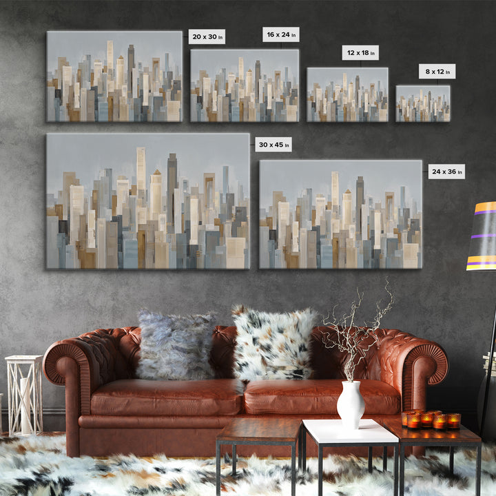 Quiet City Skyline Reduced to Elegant Shapes Canvas Print, Above Sofa Art, Minimalist Decor, Living Room Decor, Statement, ASA-3x2-2