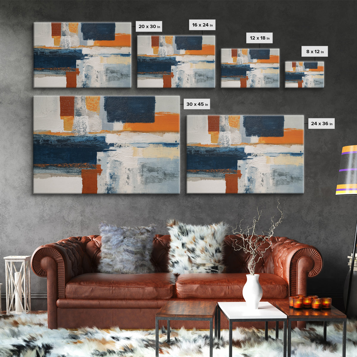 Bold Navy and Ivory Abstract Brushwork Canvas Print, Above Sofa Art, Mid Century Modern, Living Room Decor, Abstract Art, ASA-3x2-22