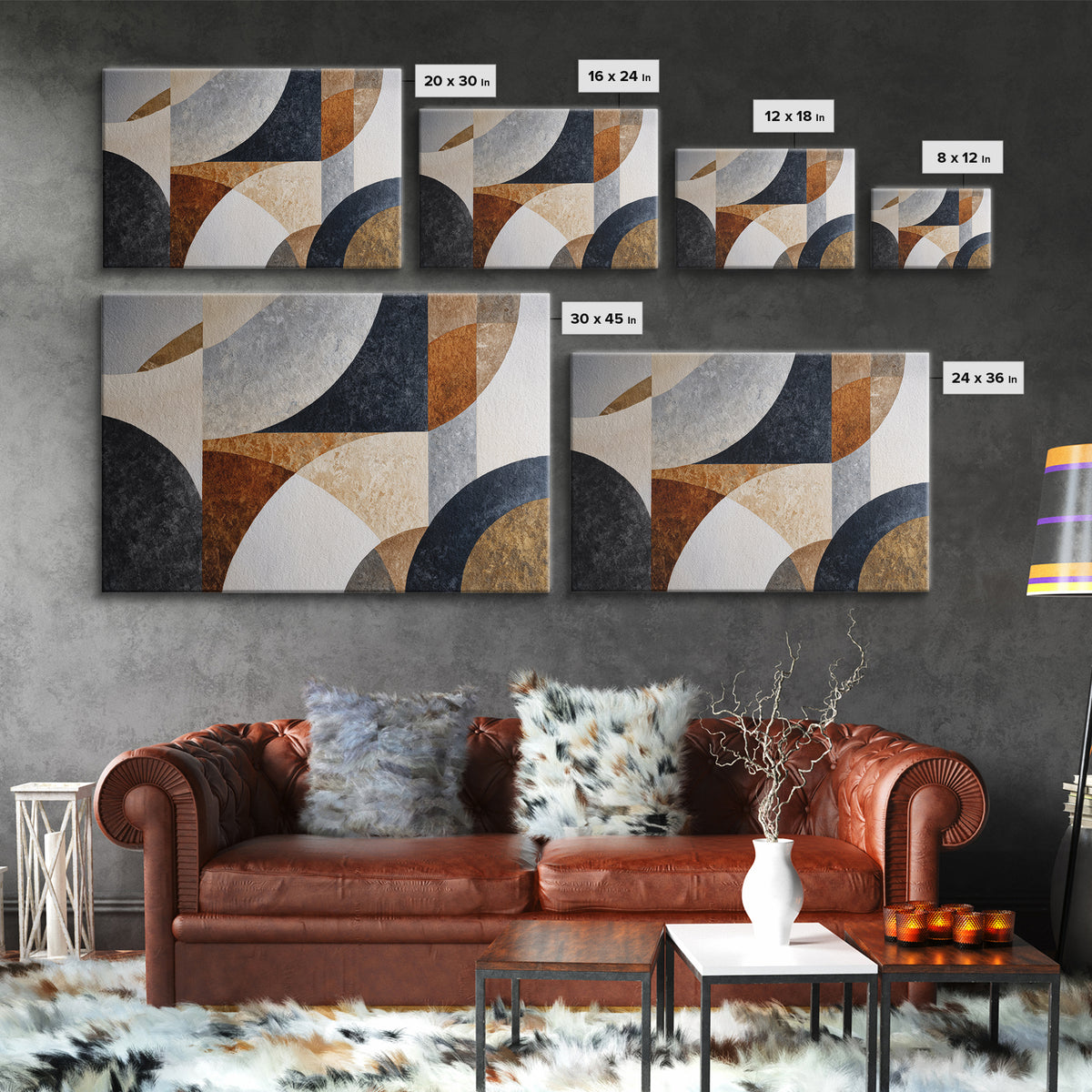 Luxury Monochrome Stone Composition Framed Canvas Print, Above Sofa Art, Canvas Wall Art, Living Room Decor, Statement, ASA-3x2-23