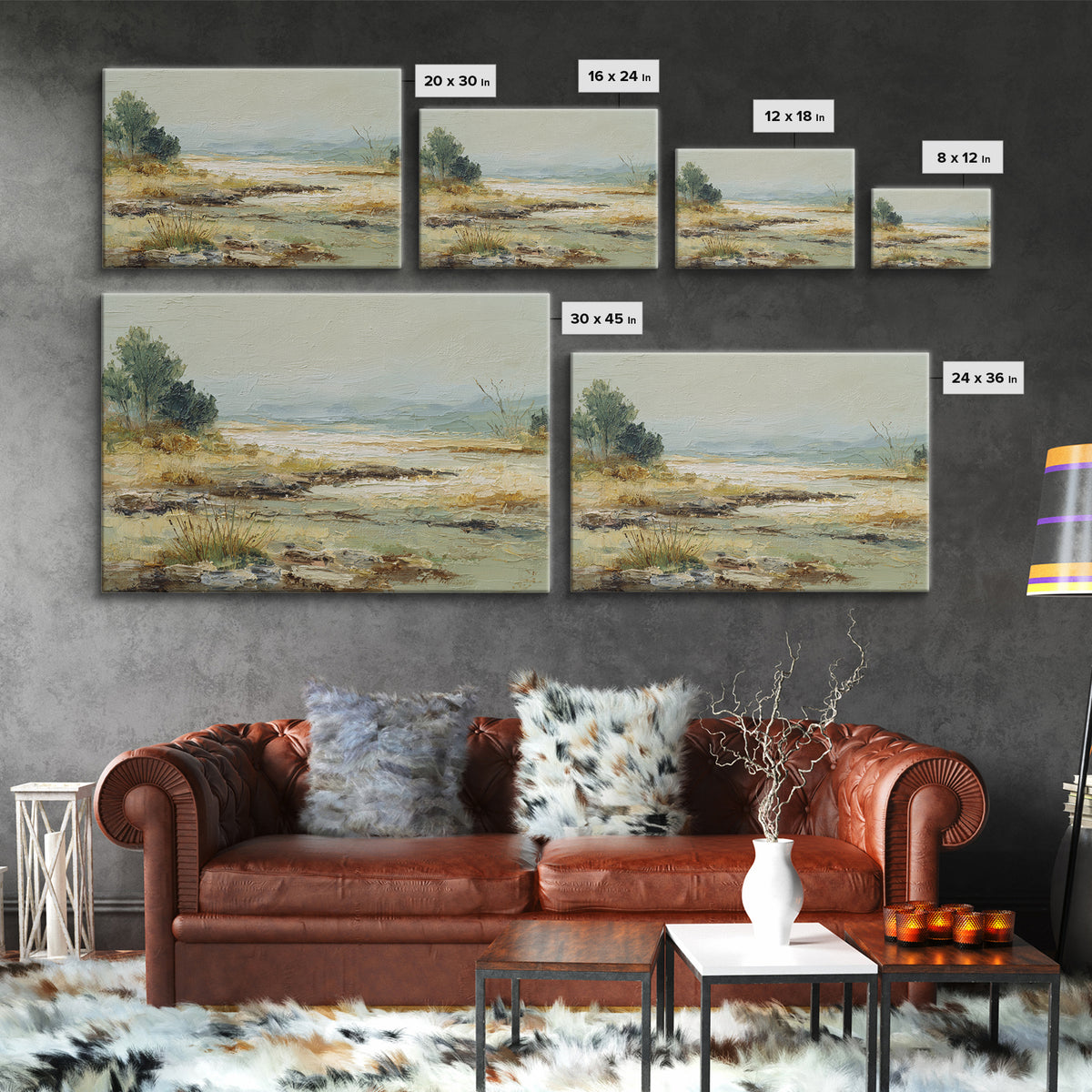 Oversized Abstract Landscape Canvas Print, Above Sofa Art, Canvas Print, Living Room Decor, Statement, Botanical Wall Art, ASA-3x2-29