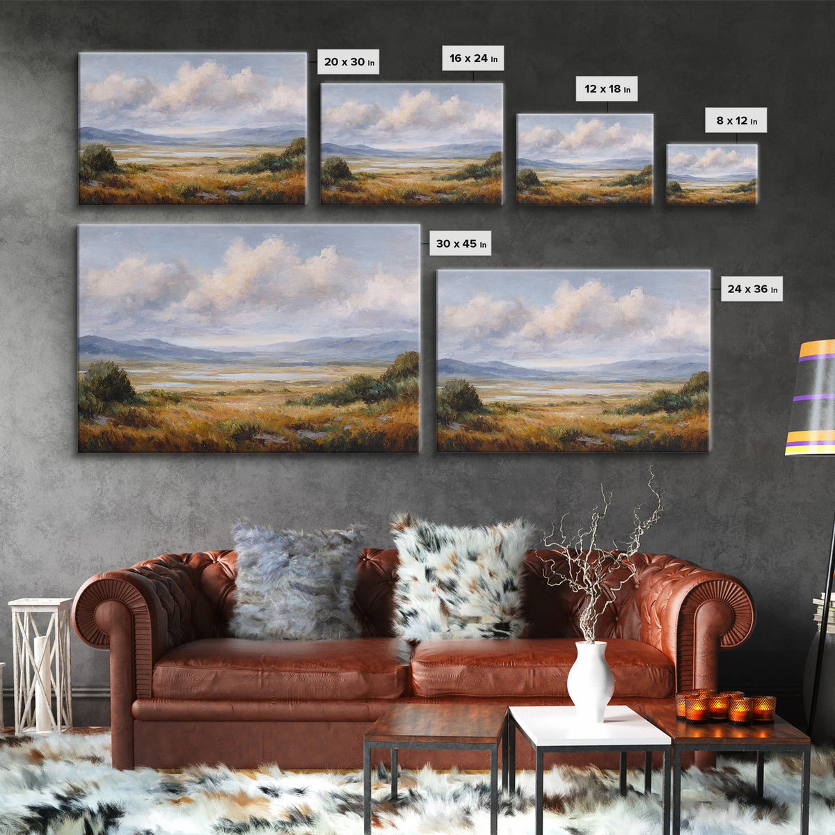 Dramatic Cloudscape over a Distant Valley Canvas Print, Above Sofa Art, Horizontal Wall Art, Living Room Decor, Statement, ASA-3x2-33