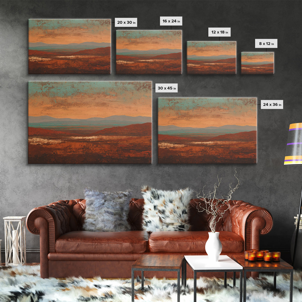 Abstract Canyon Landscape Framed Canvas Print, Above Sofa Art, Watercolor Painting, Living Room Decor, Fine Art, Statement, ASA-3x2-35