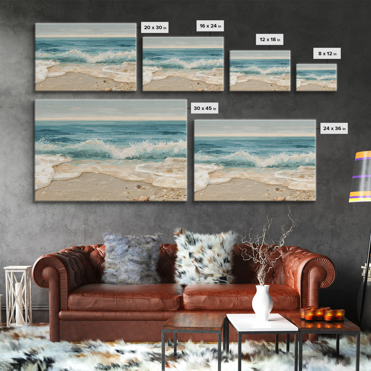 Moody Seascape at Twilight Framed Canvas Print, Above Sofa Art, Abstract Wall Art, Living Room Decor, Oil Painting, Statement, ASA-3x2-40