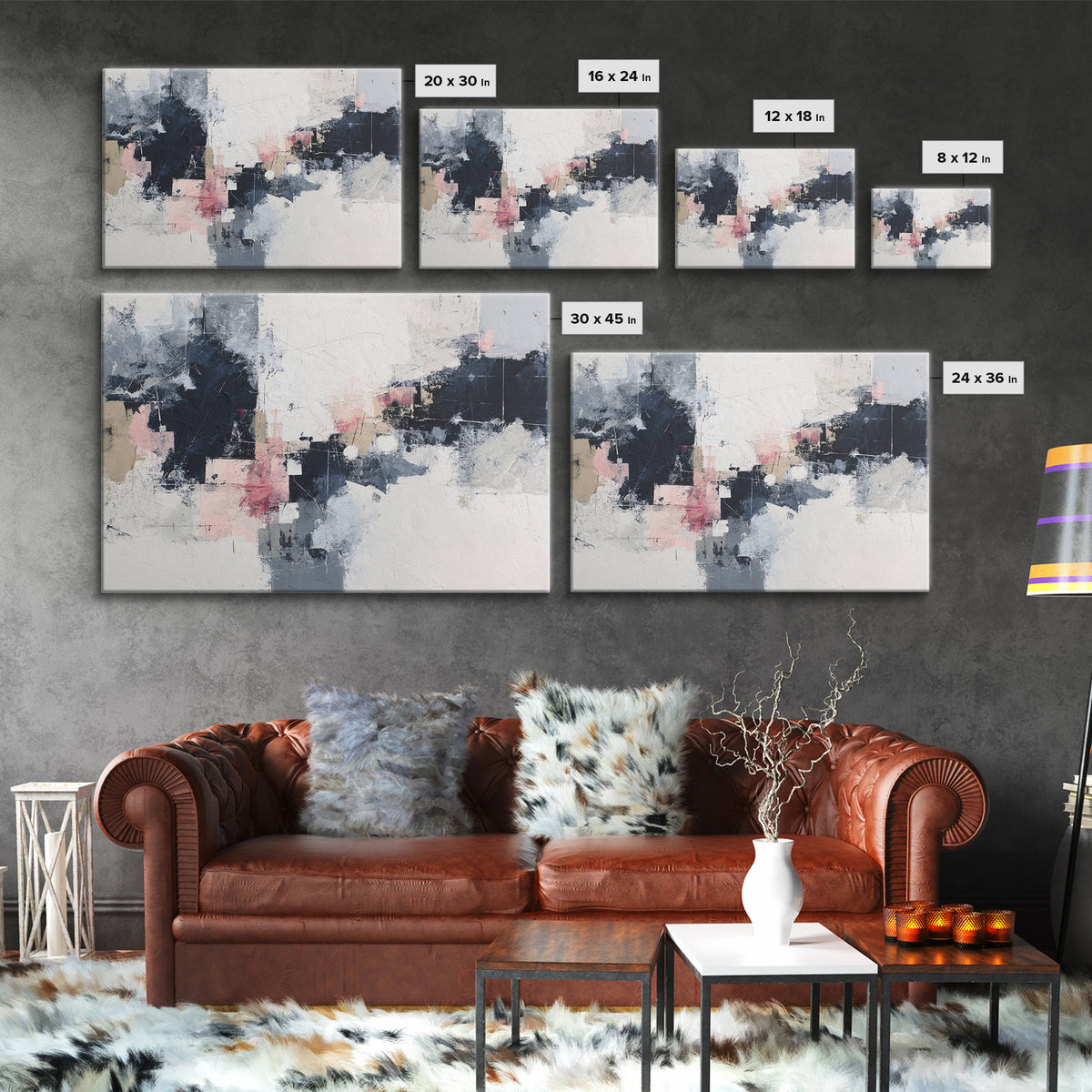 Bold Navy and Ivory Abstract Brushwork Framed Canvas Print, Above Sofa Art, Living Room Decor, Abstract Art, Statement, ASA-3x2-46