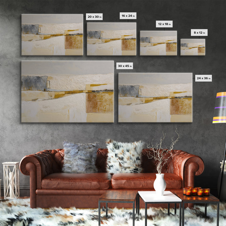 Luxury Monochrome Stone Composition Framed Canvas Print, Above Sofa Art, Minimalist Wall Art, Living Room Decor, Oil Painting, ASA-3x2-47