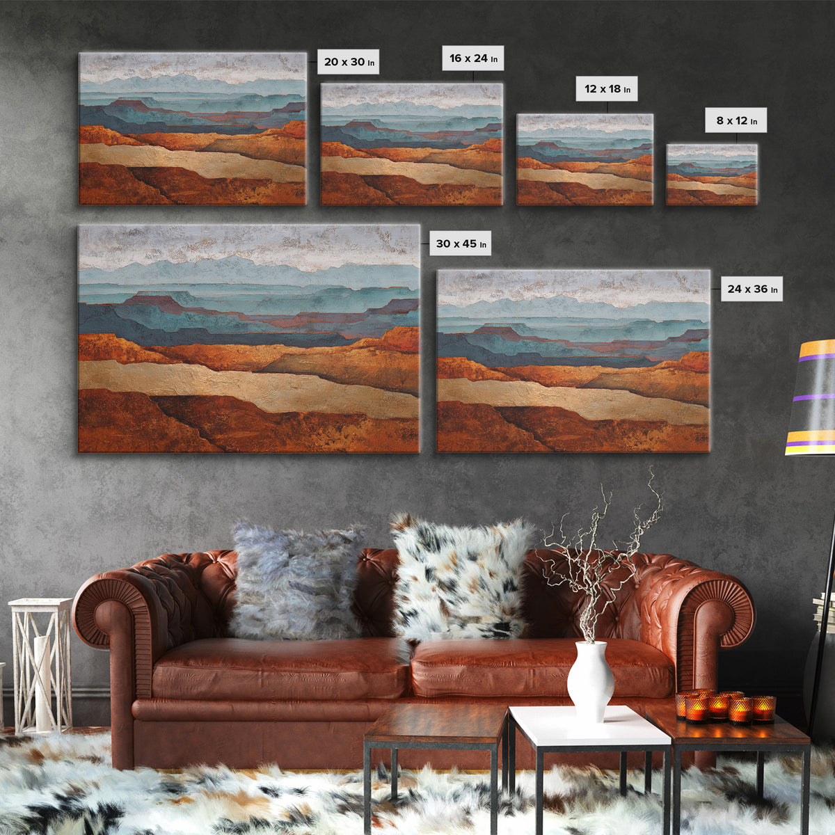 Abstract Canyon Landscape Framed Canvas Print, Above Sofa Art, Modern Art, Living Room Decor, Fine Art, Statement, Art Print, ASA-3x2-59