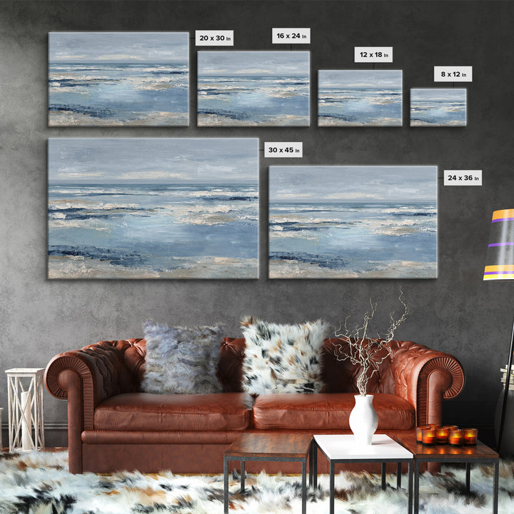 Moody Seascape at Twilight Framed Canvas Print, Above Sofa Art, Set of 3 Prints, Living Room Decor, Abstract Art, Statement, ASA-3x2-64