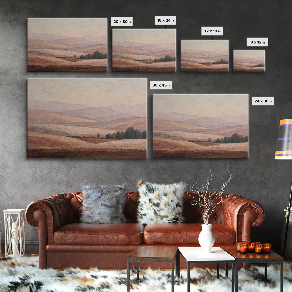 Sunlit Rolling Hills Framed Canvas Print, Above Sofa Art, Watercolor Painting, Living Room Decor, Fine Art, Statement, ASA-3x2-69