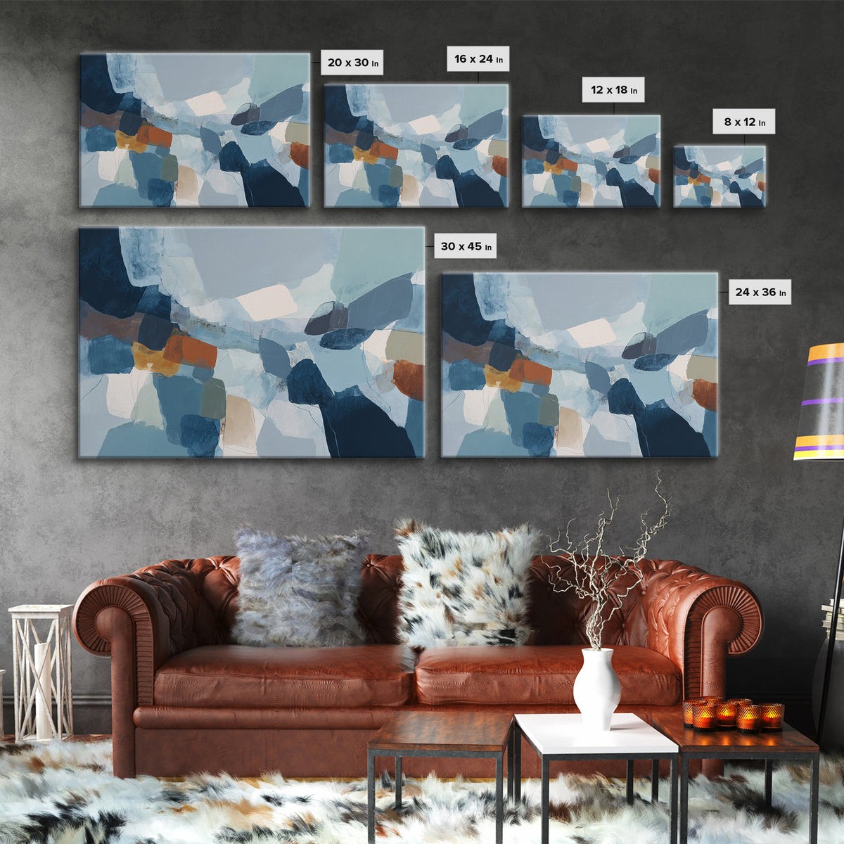 Bold Navy and Ivory Abstract Brushwork Framed Canvas Print, Above Sofa Art, Living Room Decor, Abstract Art, Statement, ASA-3x2-70