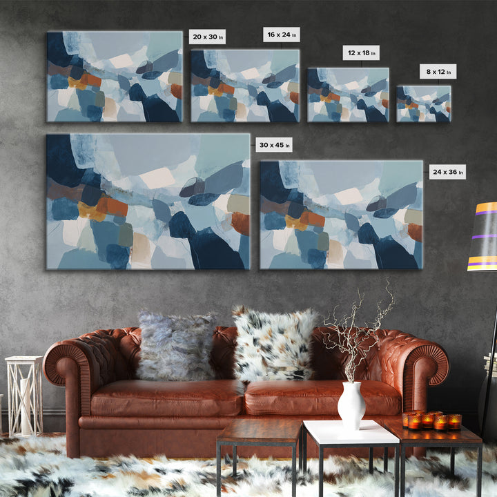 Bold Navy and Ivory Abstract Brushwork Framed Canvas Print, Above Sofa Art, Living Room Decor, Abstract Art, Statement, ASA-3x2-70