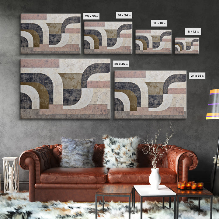 Luxury Monochrome Stone Composition Framed Canvas Print, Above Sofa Art, Textured Wall Art, Living Room Decor, Watercolor Art, ASA-3x2-71