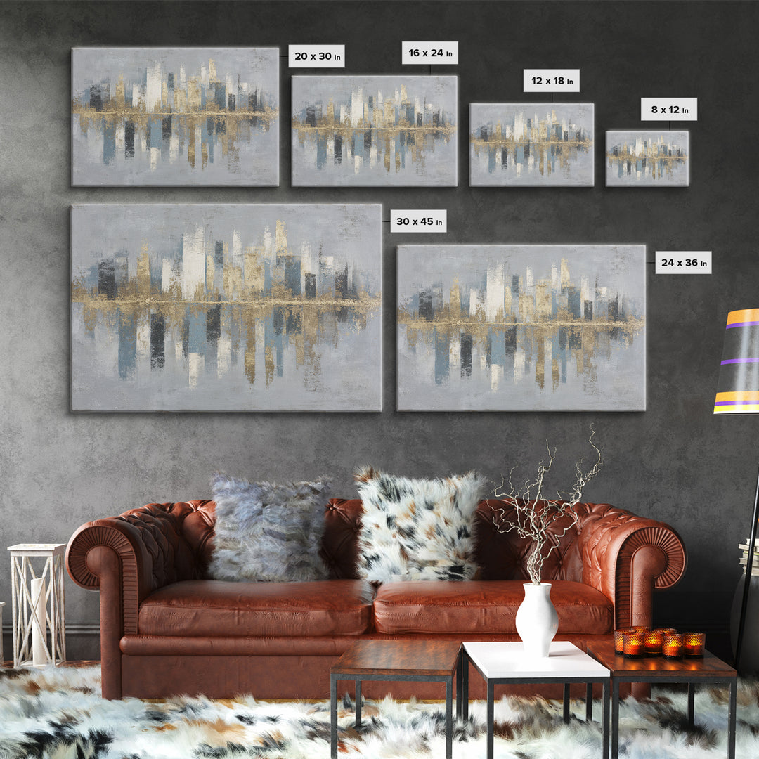 Quiet City Skyline Reduced to Elegant Shapes Canvas Print, Above Sofa Art, Abstract Wall Art, Living Room Decor, Statement, ASA-3x2-74