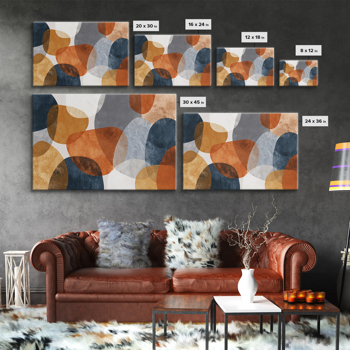 Bold Mid Century Geometric Forms Framed Canvas Print, Above Sofa Art, Printable Wall Art, Living Room Decor, Statement, ASA-3x2-8
