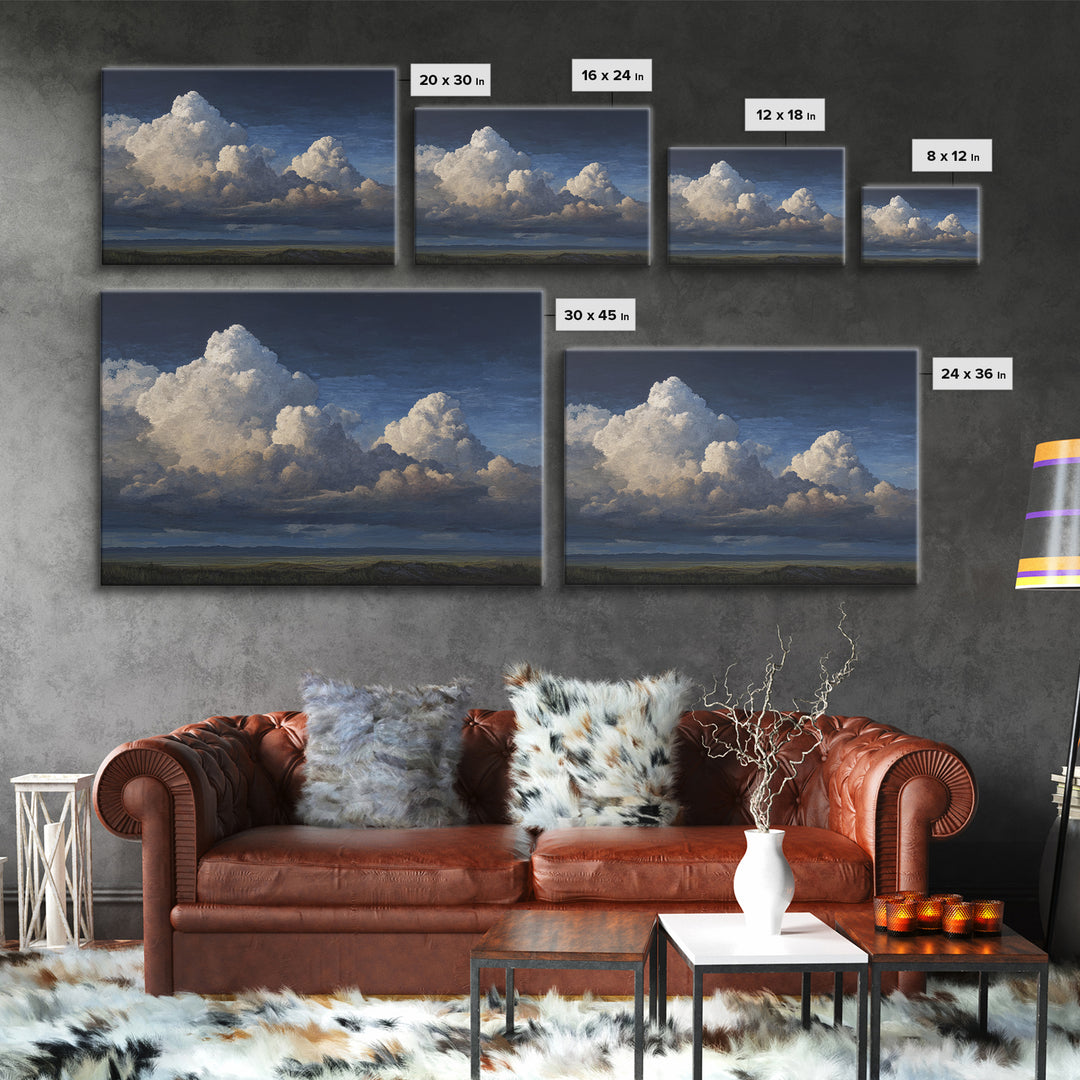 Dramatic Cloudscape over a Distant Valley Canvas Print, Above Sofa Art, Living Room Wall Art, Living Room Decor, Statement, ASA-3x2-81