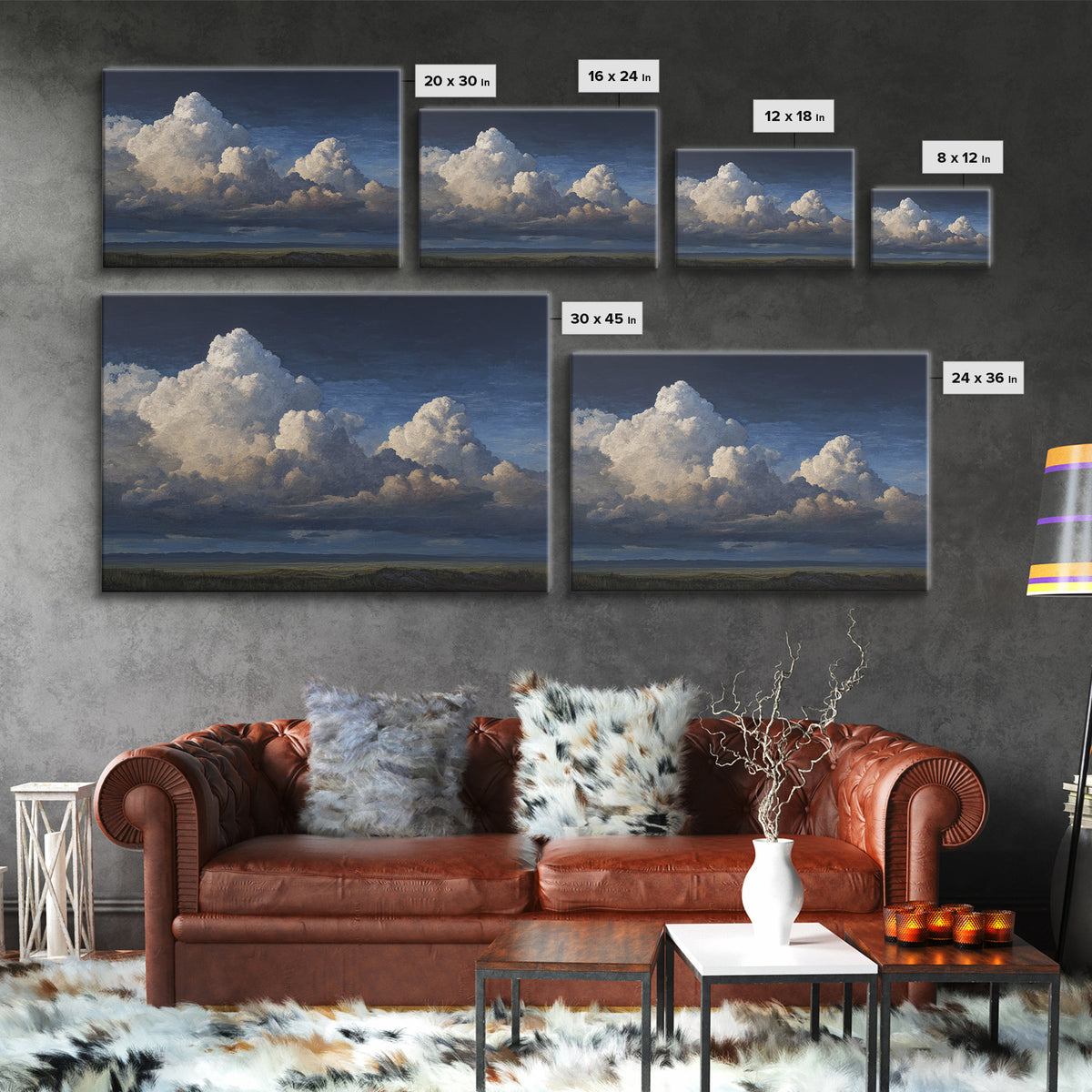 Dramatic Cloudscape over a Distant Valley Canvas Print, Above Sofa Art, Living Room Wall Art, Living Room Decor, Statement, ASA-3x2-81