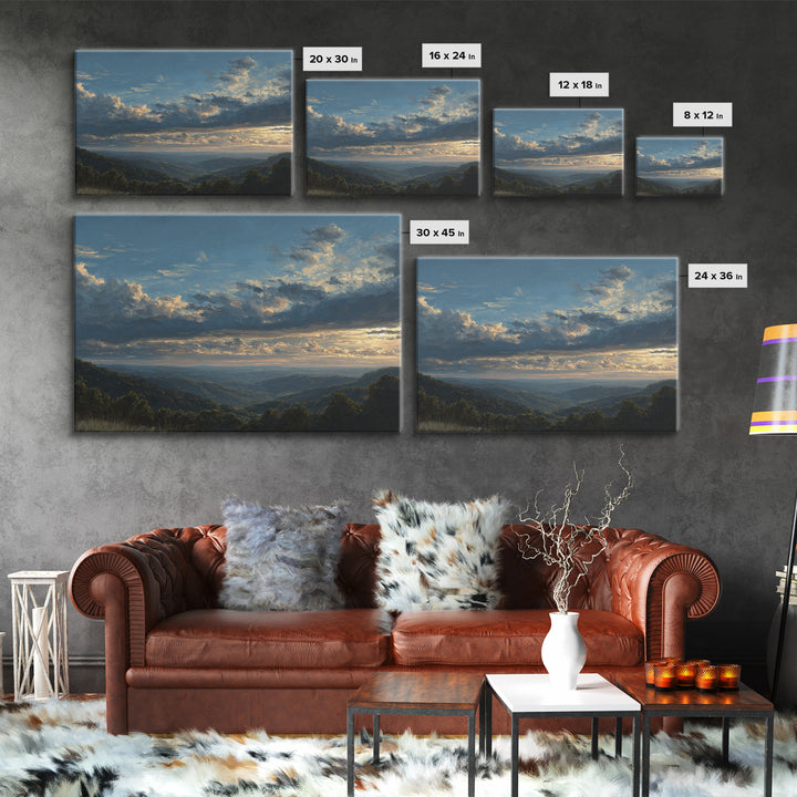 Dramatic Cloudscape over a Distant Valley Canvas Print, Above Sofa Art, Textured Wall Art, Living Room Decor, Statement, ASA-3x2-9