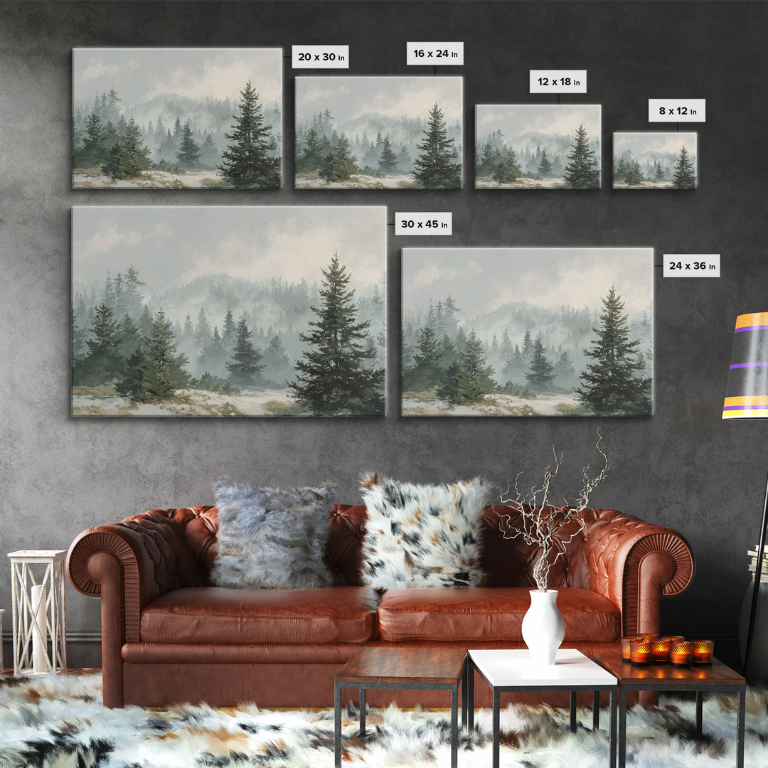 Modern Scandinavian Forest Framed Canvas Print, Above Sofa Art, Fine Art Print, Living Room Decor, Fine Art, Statement, ASA-3x2-91