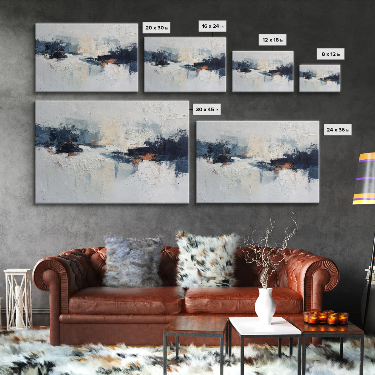 Bold Navy and Ivory Abstract Brushwork Canvas Print, Above Sofa Art, Wall Art Print, Living Room Decor, Fine Art, Statement, ASA-3x2-94