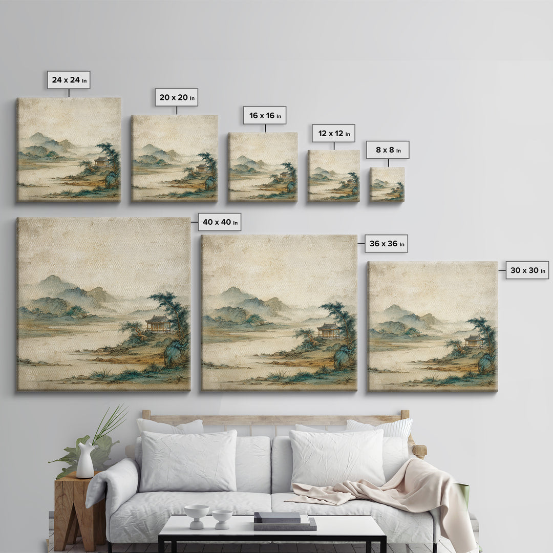 Chinese Mountain Scroll Landscape Framed Canvas Print, Asian Inspired Art, Gallery Decor, Living Room Decor, Fine Art, Harmony, ASI-1x1-32