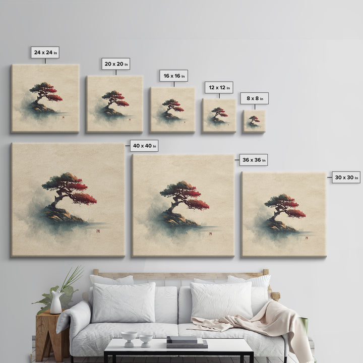 Bonsai Tree Study Framed Canvas Print, Asian Inspired Art, Zen Wall Art, Living Room Decor, Watercolor Art, Harmony, Art Print, ASI-1x1-34