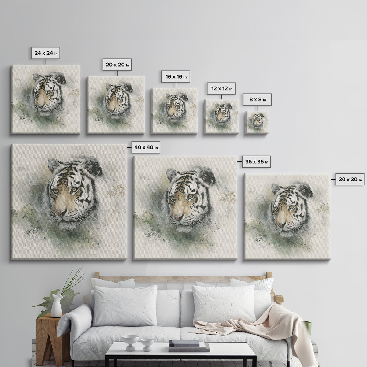 Tiger Portrait with Expressive Brush Ink Energy Canvas Print, Asian Inspired Art, Art Print, Living Room Decor, Harmony, ASI-1x1-40