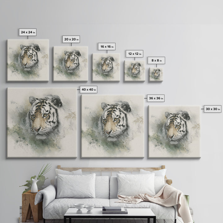 Tiger Portrait with Expressive Brush Ink Energy Canvas Print, Asian Inspired Art, Art Print, Living Room Decor, Harmony, ASI-1x1-40