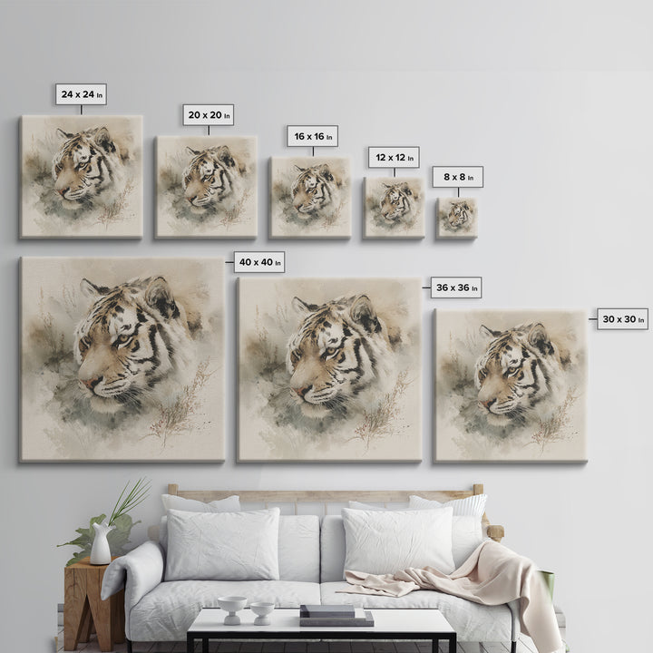 Tiger Portrait with Expressive Brush Ink Energy Framed Canvas Print, Asian Inspired Art, Asian, Living Room Decor, Harmony, ASI-1x1-64