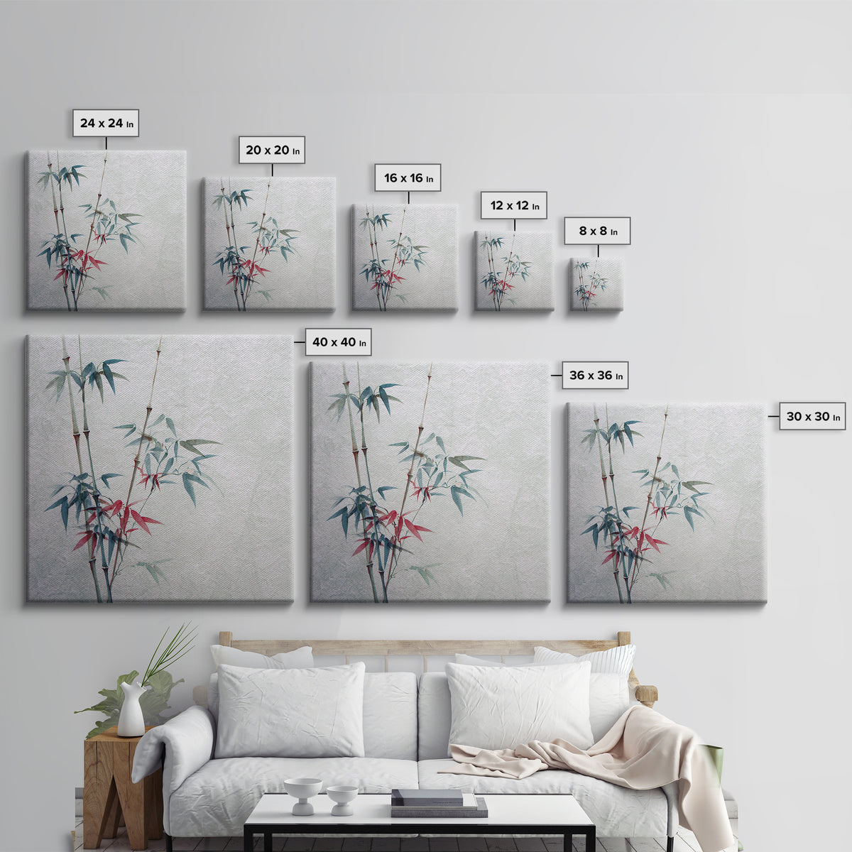 Minimal Bamboo Stalks Framed Canvas Print, Asian Inspired Art, Botanical Print, Living Room Decor, Fine Art, Harmony, ASI-1x1-68