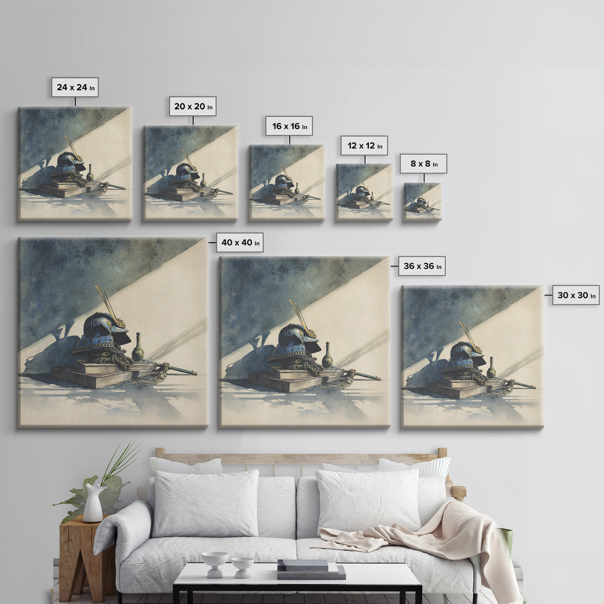 Samurai Helmet Still Life Framed Canvas Print, Asian Inspired Art, Japanese Wall Art, Living Room Decor, Fine Art, Harmony, ASI-1x1-7
