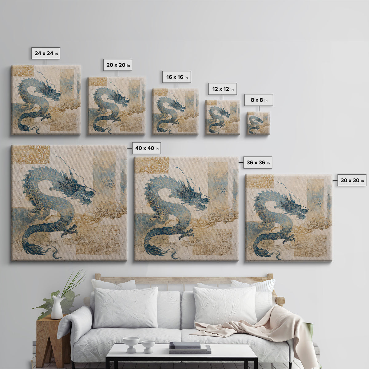 Dragon Curling Through Clouds Canvas Print, Asian Inspired Art, Boho Decor, Living Room Decor, Fine Art, Harmony, Digital Art, ASI-1x1-85