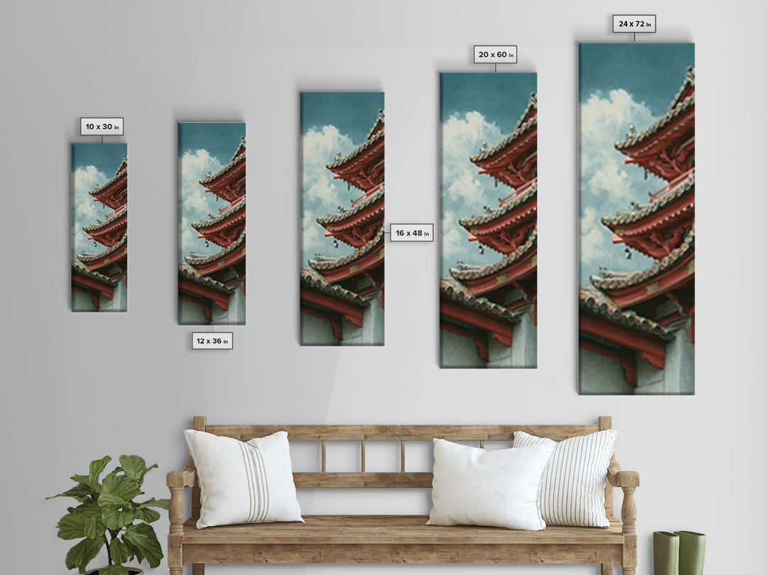 Temple Roof Detail Canvas Print, Asian Inspired Art, Bird Art, Living Room Decor, Fine Art, Harmony, Japanese Art Print, ASI-1x3-11