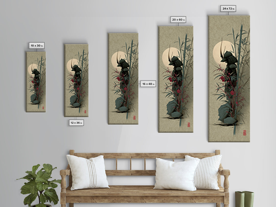 Samurai Helmet Still Life Framed Canvas Print, Asian Inspired Art, Poster, Living Room Decor, Harmony, Japandi Wall Art, ASI-1x3-19