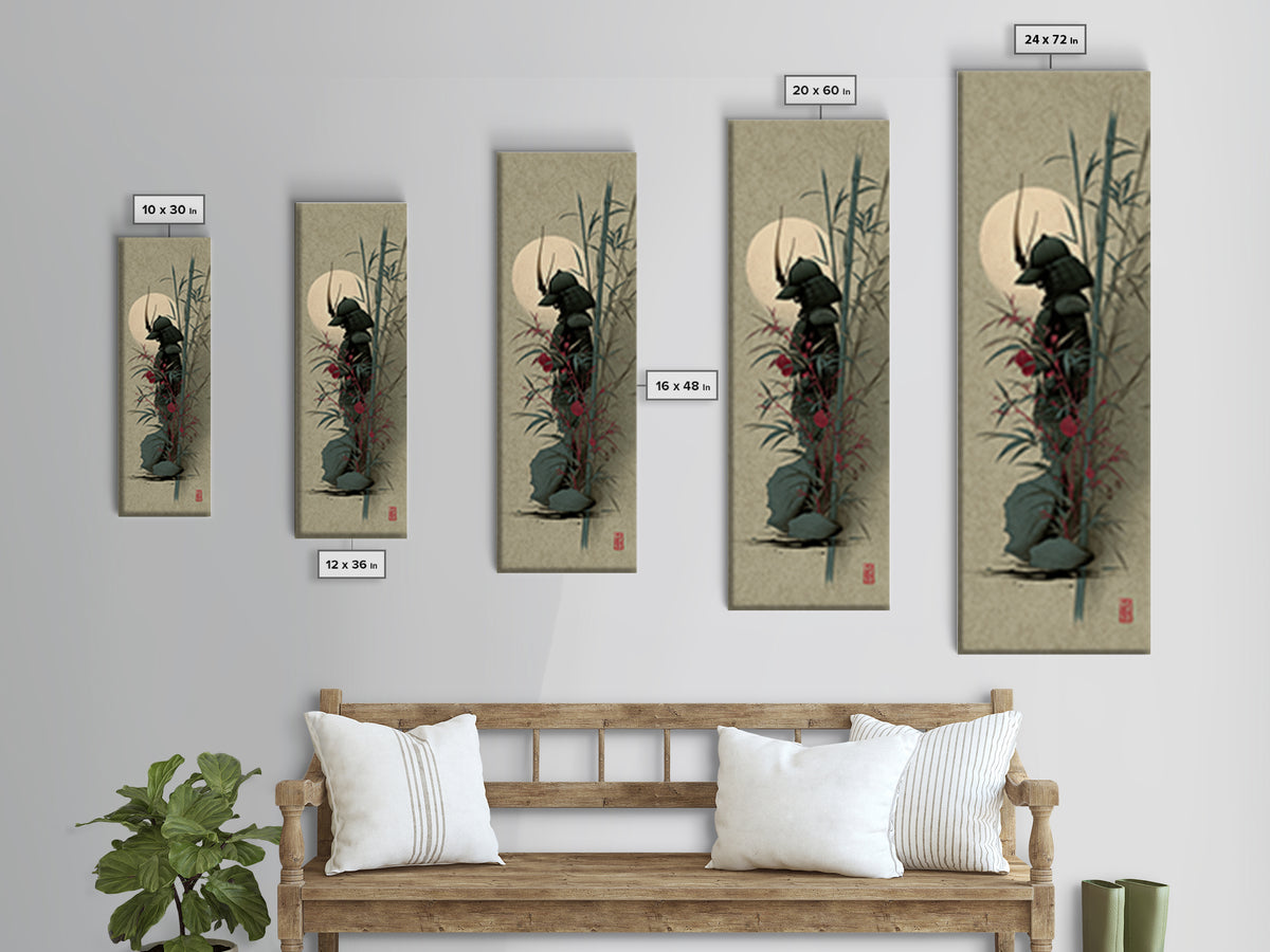 Samurai Helmet Still Life Framed Canvas Print, Asian Inspired Art, Poster, Living Room Decor, Harmony, Japandi Wall Art, ASI-1x3-19