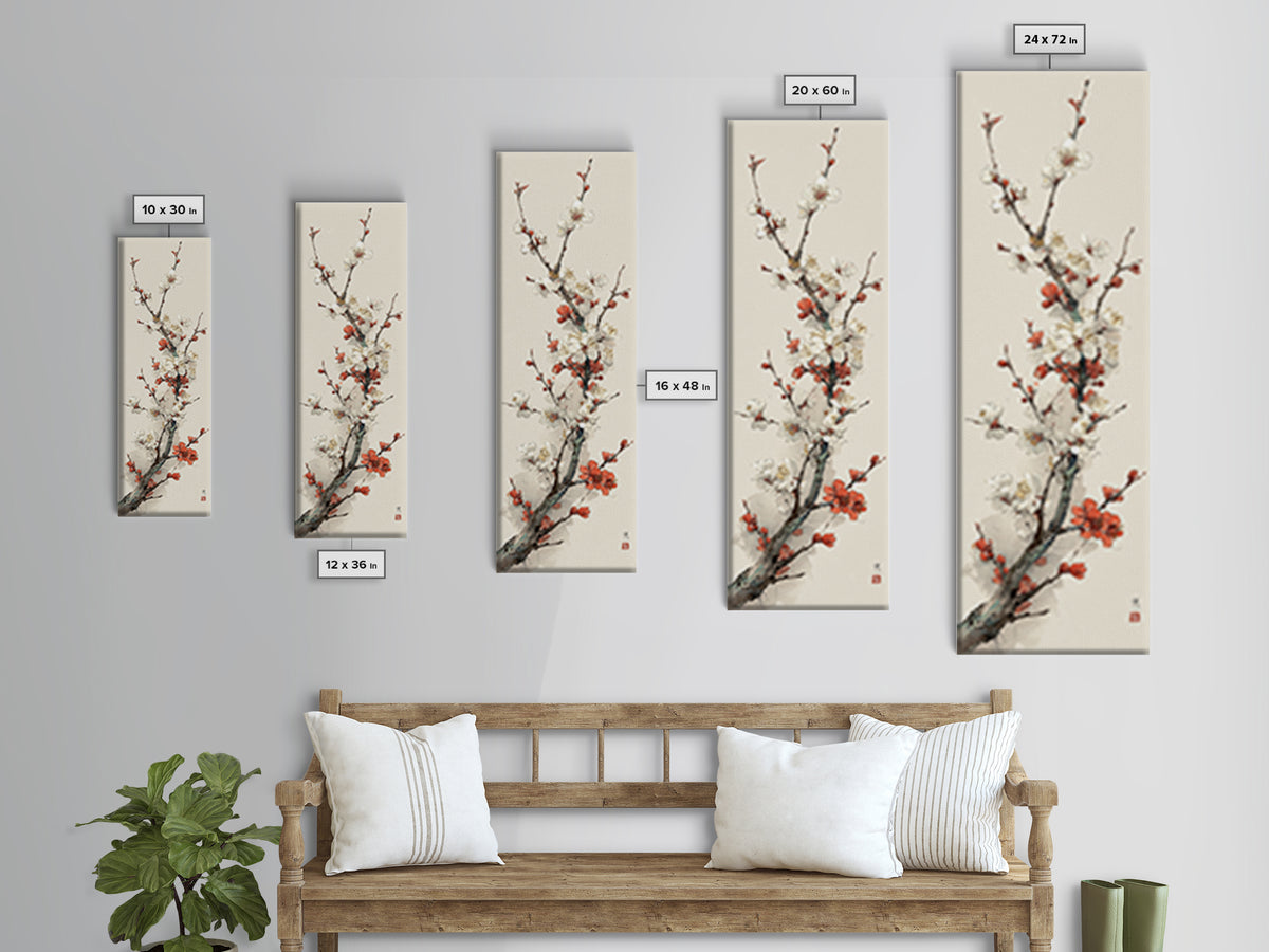 Plum Blossom Branch Painted Framed Canvas Print, Asian Inspired Art, Art Print, Living Room Decor, Oil Painting, Harmony, ASI-1x3-24