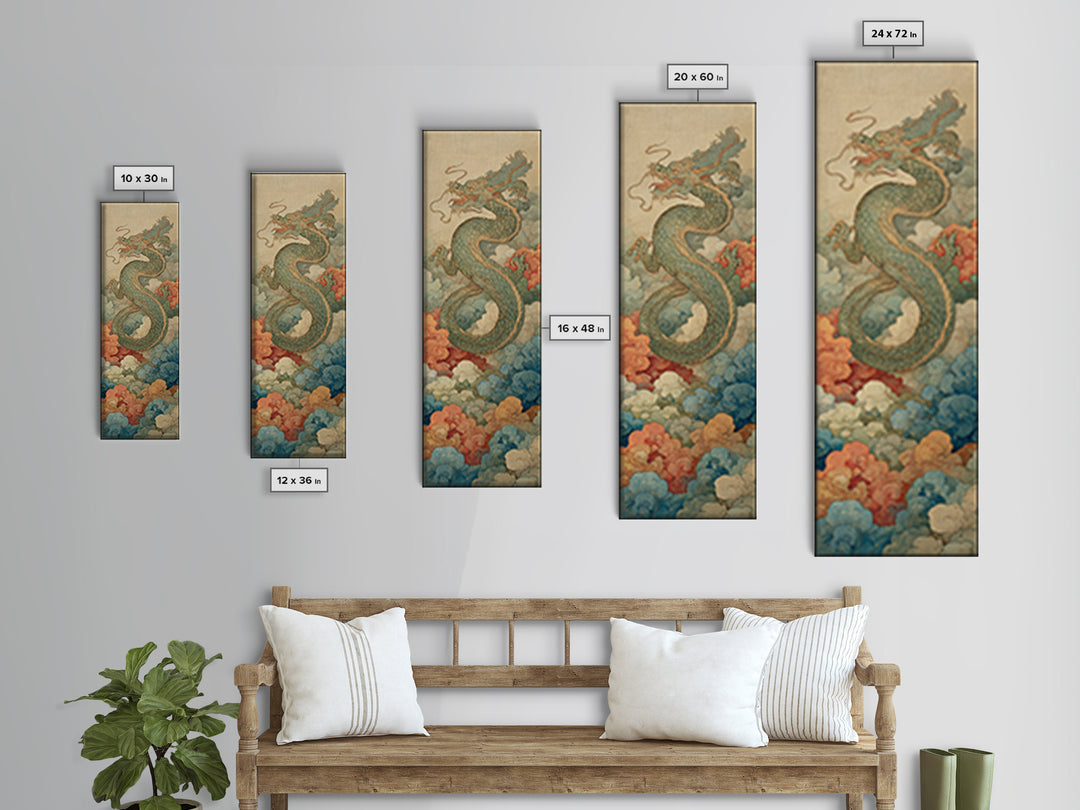Dragon Curling Through Clouds Canvas Print, Asian Inspired Art, Wall Decor, Living Room Decor, Harmony, Farmhouse Wall Art, ASI-1x3-25