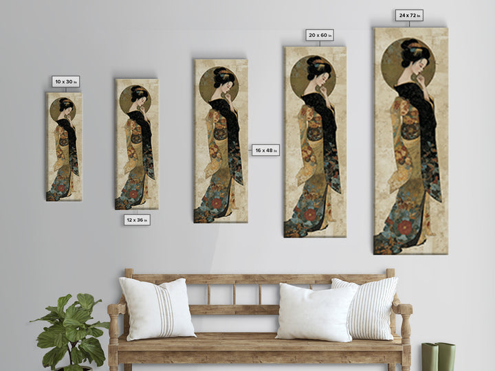 Elegant Geisha Portrait Canvas Print, Asian Inspired Art, Modern Wall Decor, Living Room Decor, Oil Painting, Harmony, ASI-1x3-42