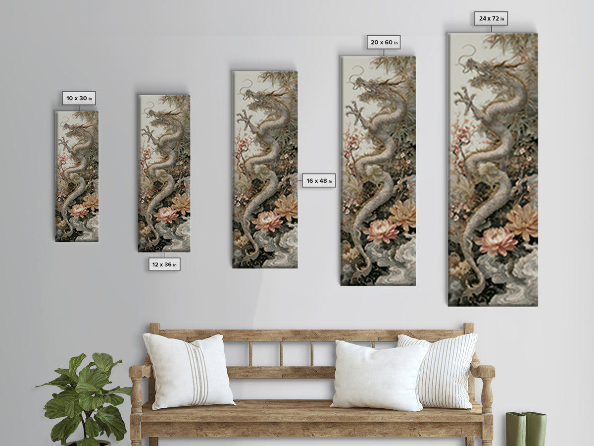 Dragon Curling Through Clouds Canvas Print, Asian Inspired Art, Zen Wall Art, Living Room Decor, Fine Art, Harmony, Art Print, ASI-1x3-49