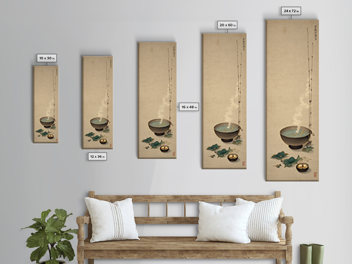 Tea Bowl and Steam Still Life on Canvas Print, Asian Inspired Art, Farmhouse Wall Art, Living Room Decor, Fine Art, Harmony, ASI-1x3-51