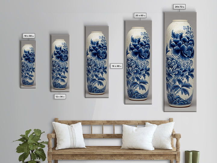 Blue and White Porcelain Vase Canvas Print, Asian Inspired Art, Fine Art Print, Living Room Decor, Abstract Art, Harmony, ASI-1x3-57