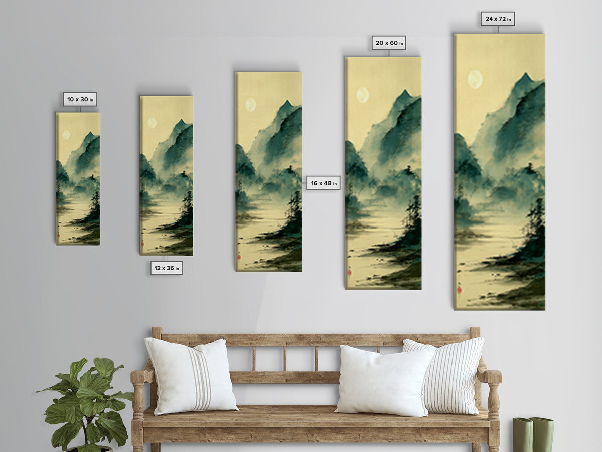 Japanese Ink Landscape Framed Canvas Print, Asian Inspired Art, Unique Wall Art, Living Room Decor, Fine Art, Harmony, ASI-1x3-64