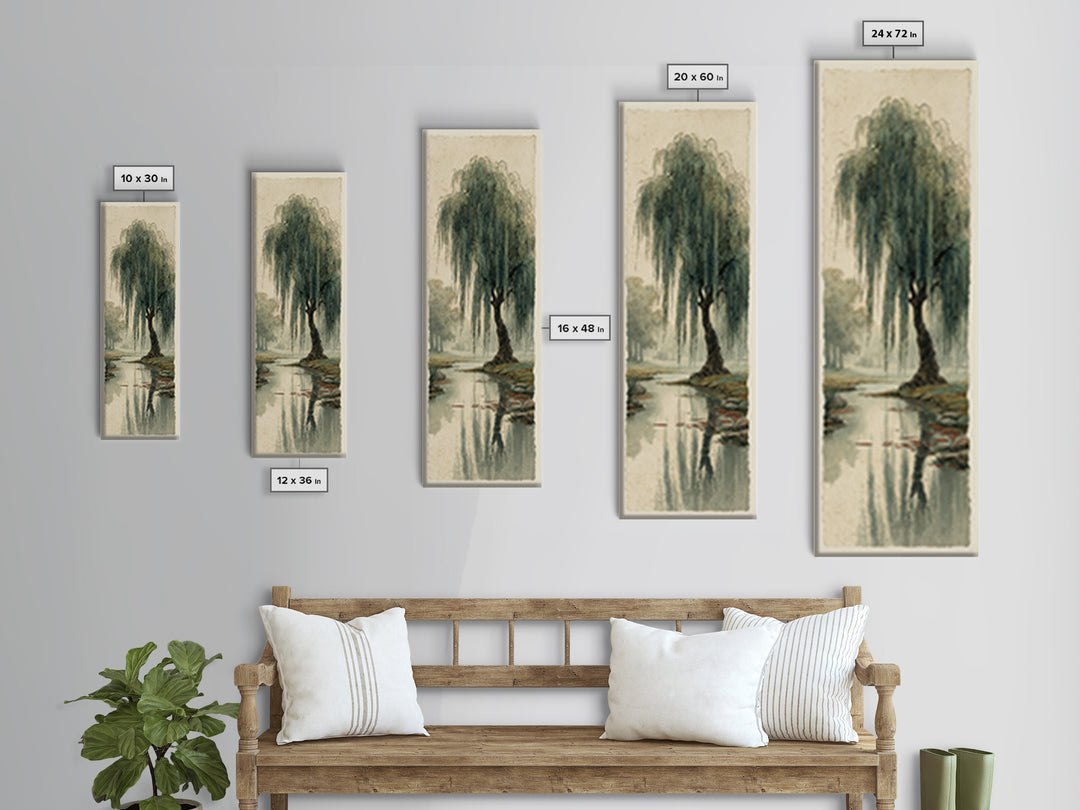 Willow Tree over a Reflective Pond Canvas Print, Asian Inspired Art, Asian Wall Art, Living Room Decor, Fine Art, Harmony, ASI-1x3-78