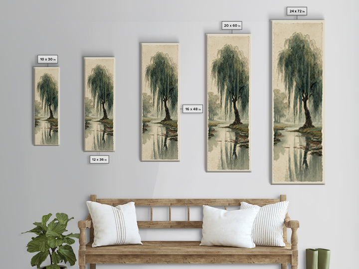 Willow Tree over a Reflective Pond Canvas Print, Asian Inspired Art, Asian Wall Art, Living Room Decor, Fine Art, Harmony, ASI-1x3-78