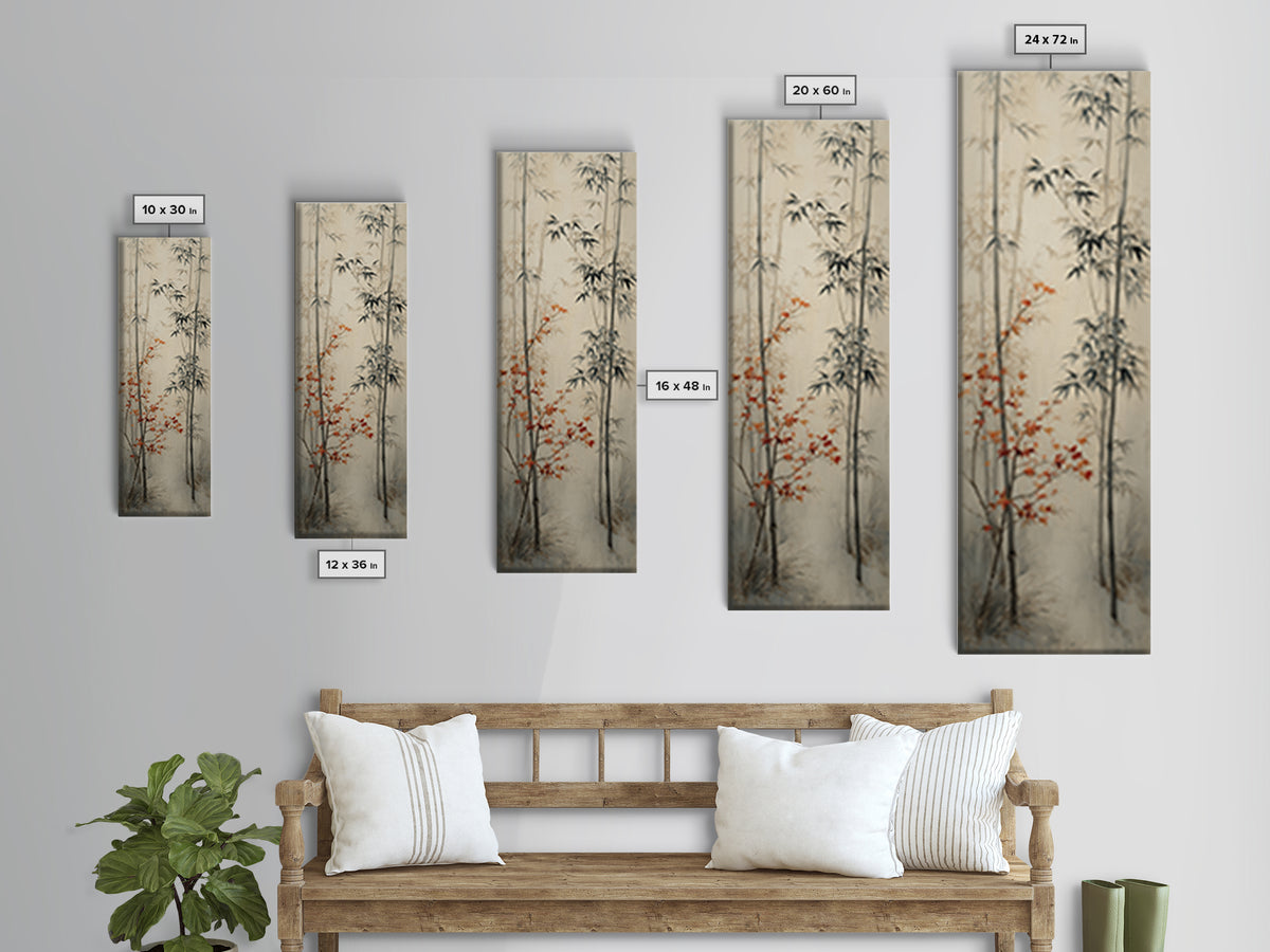 Minimal Bamboo Stalks Framed Canvas Print, Asian Inspired Art, Statement Artwork, Living Room Decor, Fine Art, Harmony, ASI-1x3-8